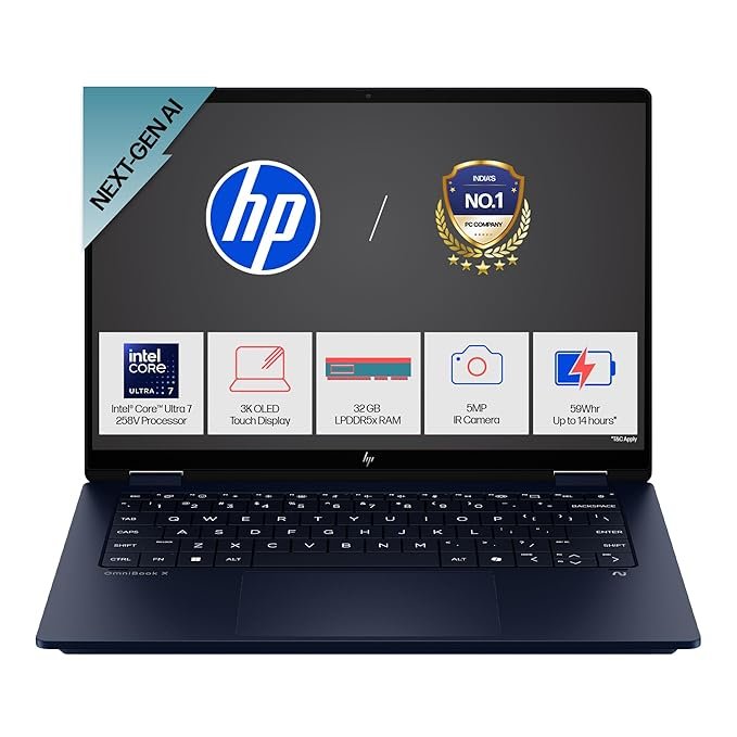 HP OMNIBOOK 14-FM0029TU 2 IN 1	ULTRA 7- 258V	32 GB	1 TB	INTEGRATED	WIN 11	MSO 2024	14" 3K FHD